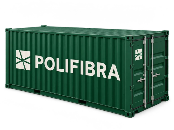 Contenedor de 20 pies con la marca Polifibra
